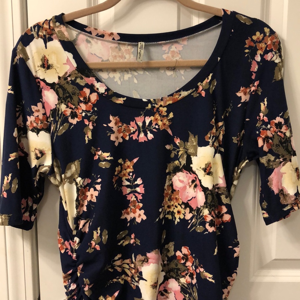 Navy blue floral maternity dress - Picture 3 of 5